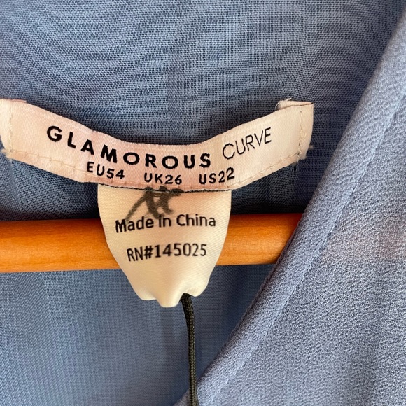 ASOS GLAMOROUS CURVE DRESS Women’s Size 22 Blue Smocked Long Sleeve Midi - Picture 7 of 12